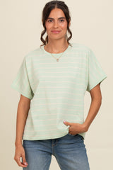 Mint Green Striped Boxy Short Sleeve Top