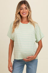 Mint Green Striped Boxy Short Sleeve Maternity Top