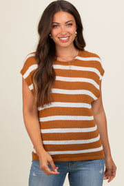 Camel Striped Dolman Short Sleeve Maternity Top