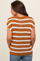 Camel Striped Dolman Short Sleeve Maternity Top