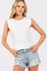 Ivory Ribbed Ruffle Shoulder Maternity Tank Top