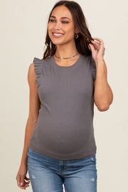 Charcoal Ribbed Ruffle Shoulder Maternity Tank Top