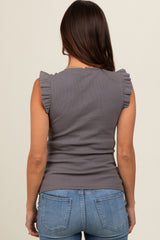 Charcoal Ribbed Ruffle Shoulder Maternity Tank Top