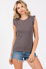 Charcoal Ribbed Ruffle Shoulder Maternity Tank Top