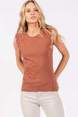 Rust Ribbed Ruffle Shoulder Maternity Tank Top