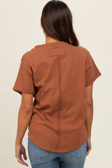 Camel Wrap Short Sleeve Raw Hem Maternity Top