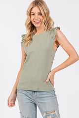 Light Olive Ribbed Ruffle Shoulder Maternity Tank Top