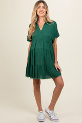 Forest Green Tiered Linen Maternity Dress