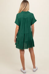 Forest Green Tiered Linen Maternity Dress