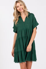 Forest Green Tiered Linen Maternity Dress