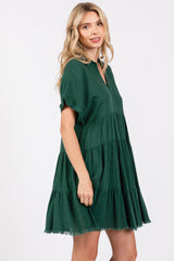 Forest Green Tiered Linen Dress