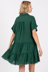 Forest Green Tiered Linen Dress