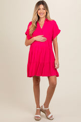 Fuchsia Tiered Linen Maternity Dress