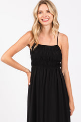 Black Smocked Cutout Lace Up Back Maxi Dress