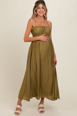 Olive Sleeveless Square Neckline Maternity Maxi Dress