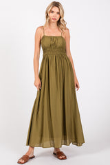 Olive Sleeveless Square Neckline Maxi Dress