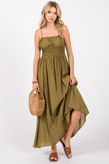 Olive Sleeveless Square Neckline Maxi Dress