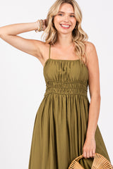 Olive Sleeveless Square Neckline Maxi Dress