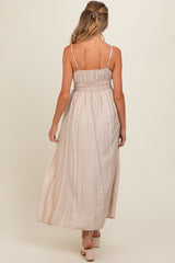 Beige Sleeveless Square Neckline Maternity Maxi Dress