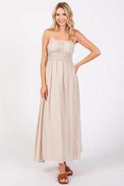 Beige Sleeveless Square Neckline Maxi Dress