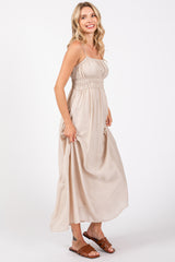 Beige Sleeveless Square Neckline Maxi Dress