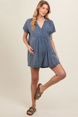 Blue Cuffed Sleeve Maternity Romper