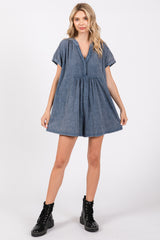 Blue Cuffed Sleeve Romper