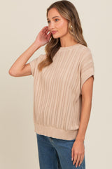 Beige Crochet Knit Short Sleeve Sweater Top