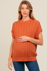 Rust Crochet Knit Short Sleeve Sweater Maternity Top