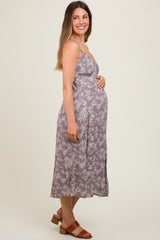 Grey Floral Side Slit Maternity Midi Dress