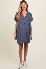 Navy Striped Soft Knit Maternity Dress