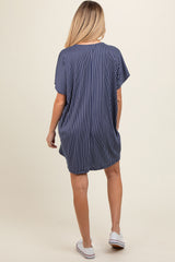 Navy Striped Soft Knit Maternity Dress