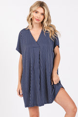 Navy Striped Soft Knit Maternity Dress