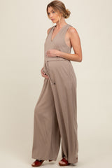 Mocha Racerback Wide Leg Maternity Jumpsuit