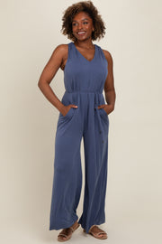 Blue Racerback Wide Leg Jumpsuit