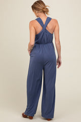 Blue Racerback Wide Leg Maternity Jumpsuit