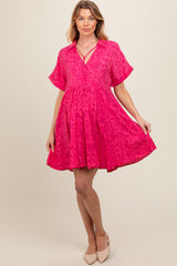 Fuchsia Printed Front Tie Maternity Dress