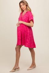 Fuchsia Printed Front Tie Maternity Dress