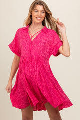 Fuchsia Printed Front Tie Maternity Dress