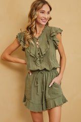 Olive Ruffle Romper