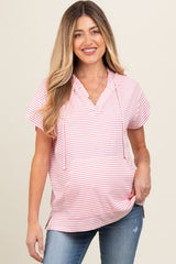 Pink Short Sleeve Maternity Hoodie