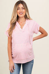 Pink Short Sleeve Maternity Hoodie