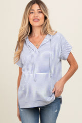 Blue Short Sleeve Maternity Hoodie