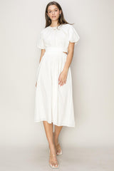 Off White Bubble Sleeve Midi Dress