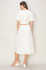 Off White Bubble Sleeve Midi Dress