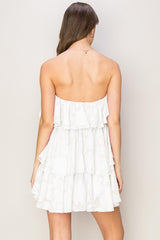 Cream Organza Jacquard Ruffle Mini Dress