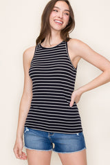 Navy Striped Rib Knit Tank Top