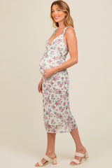 Cream Floral Mesh Lace Top Maternity Dress