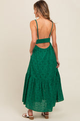 Forest Green Eyelet Lace Smocked Cutout Maxi Dress