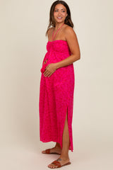 Fuchsia Paisley Print Halter Maternity Midi Dress